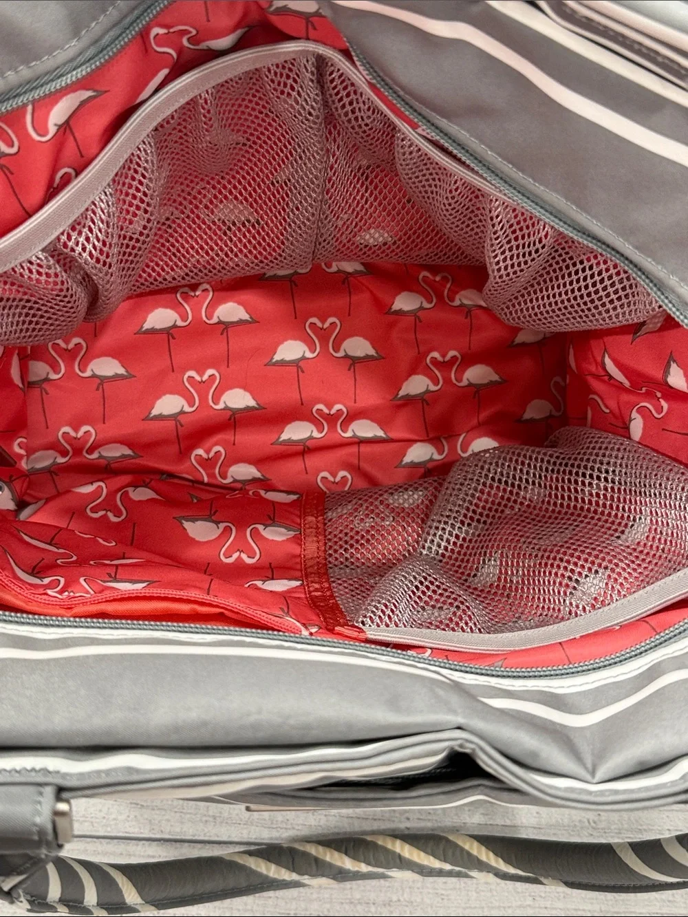 Ju-Ju-Be Gray White Striped Convertible Diaper Bag with Shoulder Strap